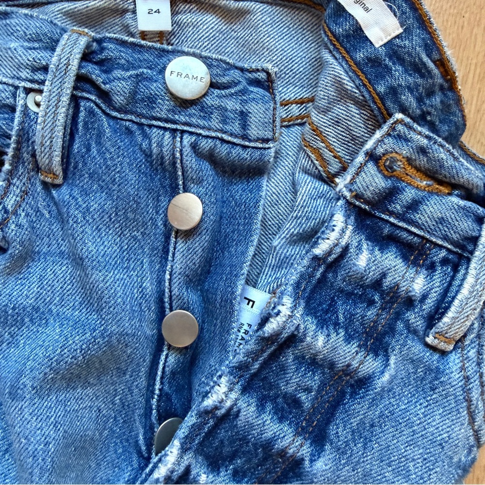 Frame Denim Le Original high rise Light Blue distressed cropped Jeans size 24 - Picture 11 of 16